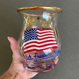 Hand-painted votive candle holder. Let freedom ring! Red and hire blue & gold 🥰
